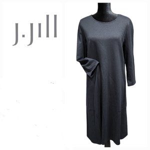 NWT J. Jill Ponte Black Shift T Shirt Dress Seamed 3/4 Sleeve Stretch L